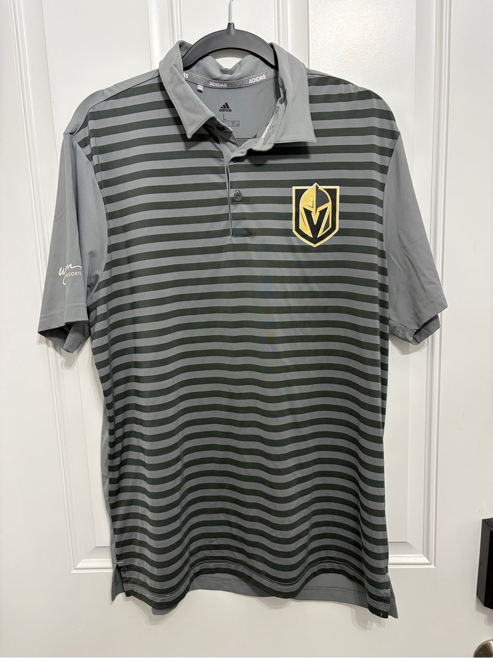 Adidas Golf Men's L Vegas Golden Knights Polo Shirt - Striped Gray - Wynn Resort